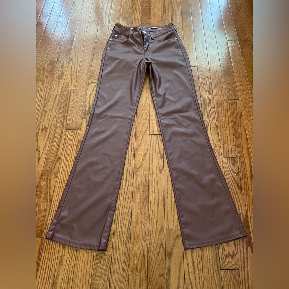 Pilcro Brown Faux Leather Flared Leg Pants Sz 26